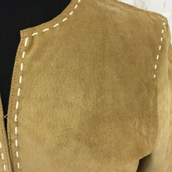 INC Coat M Brown Tan Genuine Leather Belted Boho Womens - Picture 4 of 12